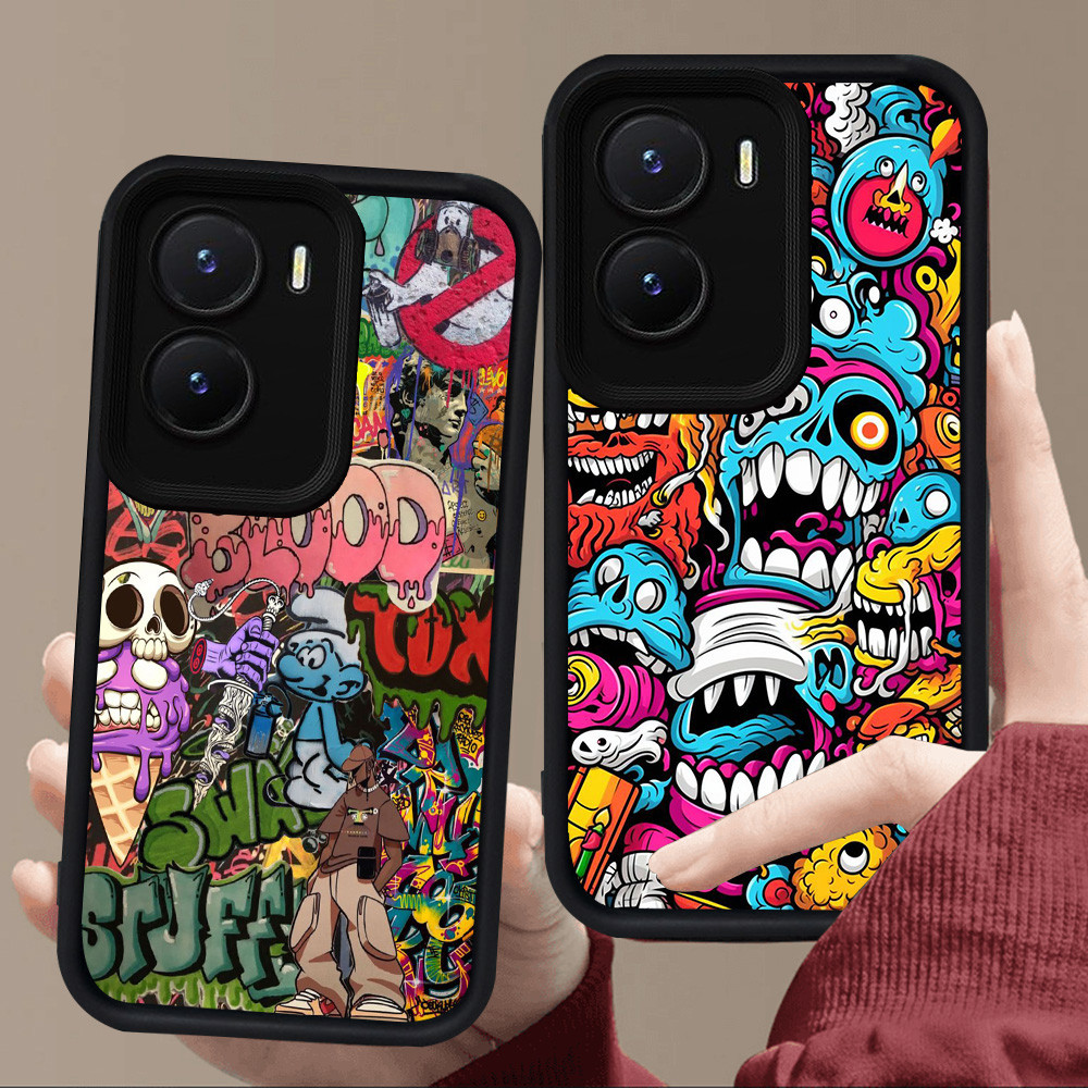 E82 Trippy สําหรับซิลิโคนสีดํา VIVO Y35 IQOO Z9X Y56 Z9 Y22s Y75 Y15a Y15s Y55 Y01 Y22 Y16 13 Z10 T4