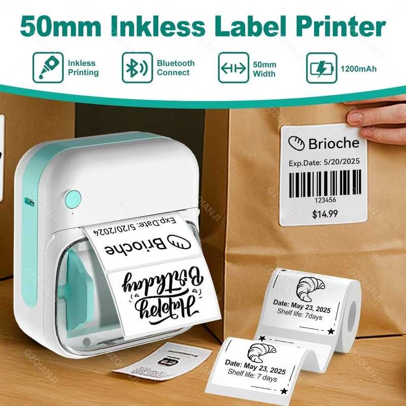 GZQIANJI 20-50 มม.มินิแบบพกพาเครื่องพิมพ์ความร้อนสําหรับสติกเกอร์กาว Maker พร้อมการพิมพ์ฉลากต่อเนื่อ