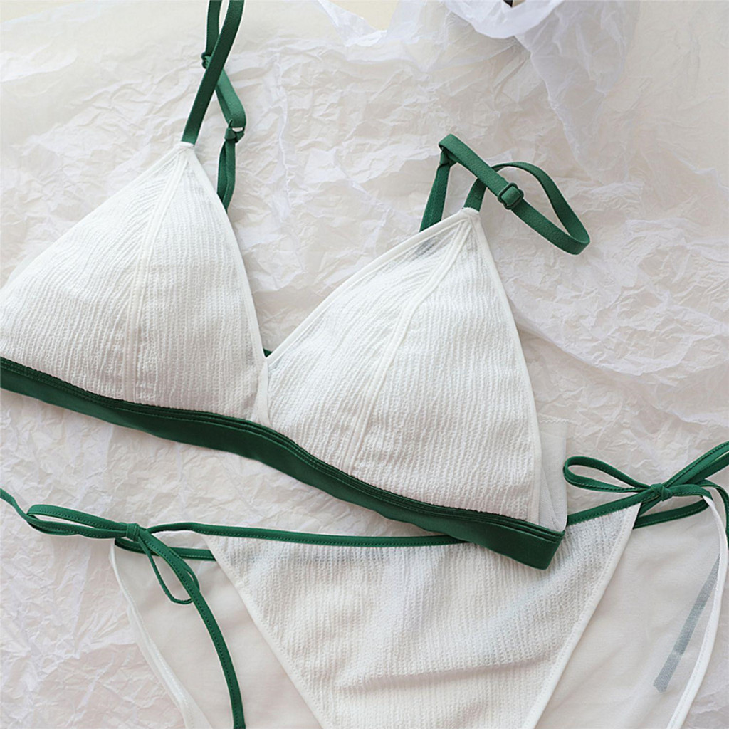 Bra ชุดฤดูร้อนผู้หญิง Lingerie + กางเกง Comfort นุ่มผู้หญิงไร้สาย Bra บางฟองน้ําชุดชั้นใน Push Up สุภาพสตรี Bralette