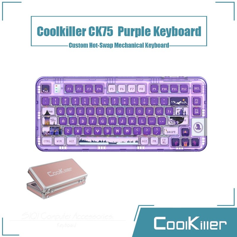 Coolkiller CK75 สีม่วงโปร่งใส Custom Mechanical Keyboard Hot-Swap RGB Cable/Wireless 75% คีย์บอร์ด