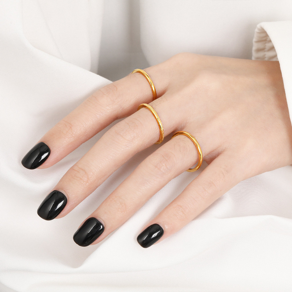 3 ชิ้นชุดสแตนเลสพื้นผิวด้านแหวนสําหรับผู้หญิงไม่ซีดจาง 18K Gold Plated Hypoallergenic Non Tarnish Minimalist Molly แหวน ราคา ถูกที่สุด ดีลบีเคเค แกลเลอรีภาพที่ 3