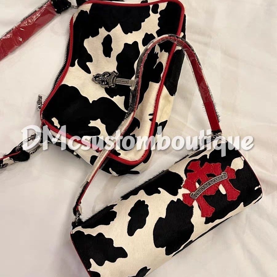 Chrome Hearts Homemade Chrome Cow กระเป๋าทรงกระบอกขนาดเล็ก กระเป๋านักเก็ตไก่วัว