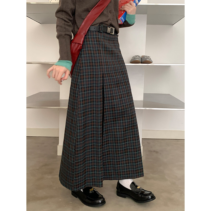 78738 ฟรีเข็มขัด Casual Slimmer ดูกระโปรงลายสก๊อตย้อนยุคกระโปรงทรงเอ