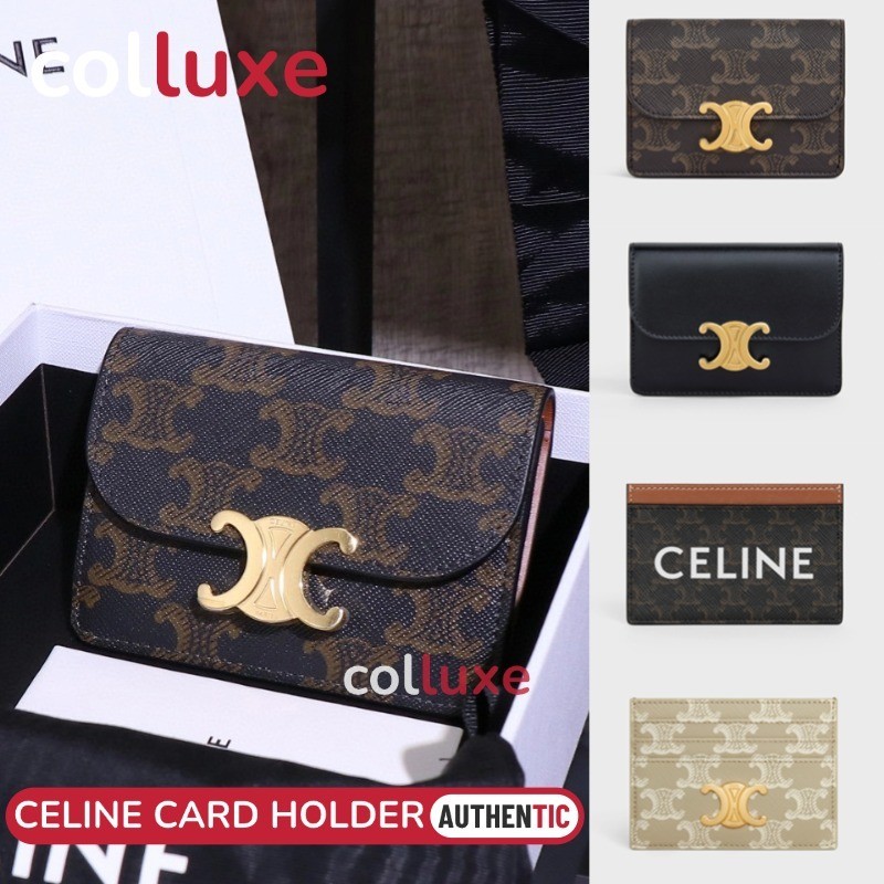 เซลีน Celine Triomphe Card Holder กระเป๋าใส่บัตรพร้อมฝาพับ TRIOMPHE แคนวาสลายทรียงฟ์