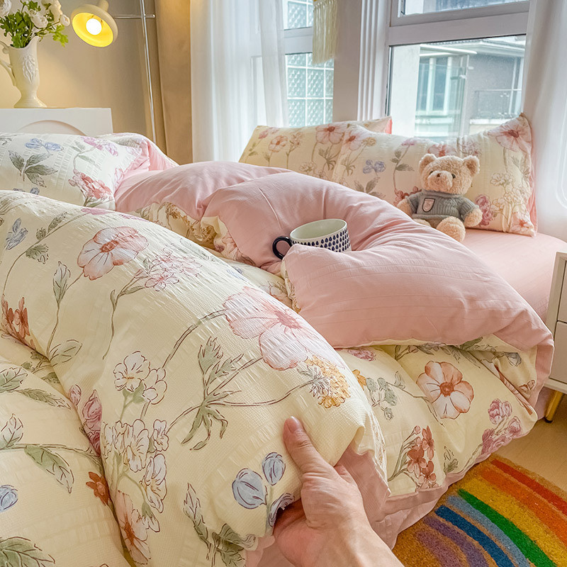 Duvet Washed Cotton Cover bed sheet sets with pillowcase Bedding ens Set for Queen/King Bed edredon
