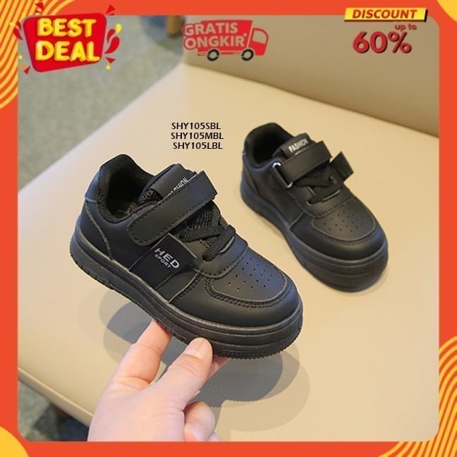 Hitam Prize Black School รองเท้าผ้าใบสําหรับเด็กอนุบาลโรงเรียนมัธยมศึกษาตอนต้น SHY105