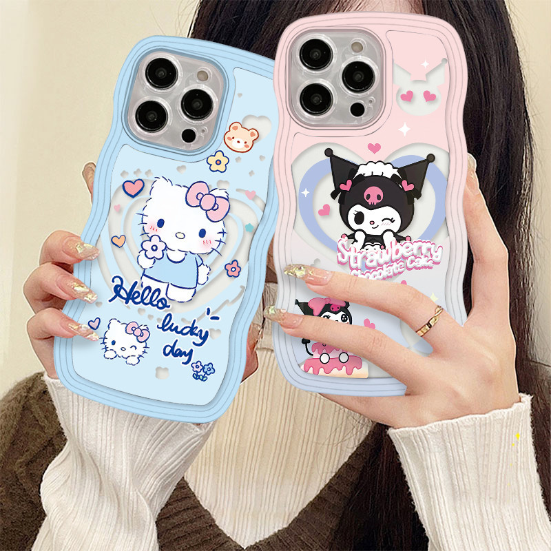 สําหรับ OPPO Reno 2Z 2F / Reno4 4f / Reno5 5f 5 Lite / Reno6 / Reno7 7z / Reno 8z 8T / Reno10 Pro เคสโทรศัพท์การ์ตูนหัวใจ KT แมวน่ารัก Kuromi Soft TPU ป้องกันการล่มสลายปกหลัง