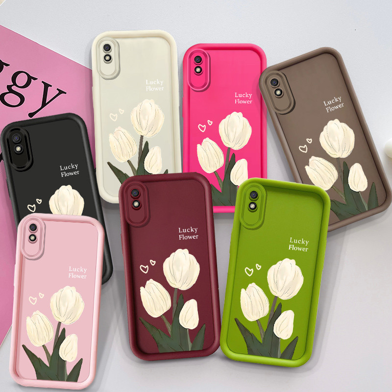สําหรับ Xiaomi Redmi 9a 9i 9C 9t 10a A1 A2 / Redmi หมายเหตุ 9s / 9 Pro Max / Xiaomi Poco X3 NFC X3 Pro ปลอก Ins แฟชั่นสวยสีขาวทิวลิปกันกระแทกซิลิโคนนุ่มเคสโทรศัพท์