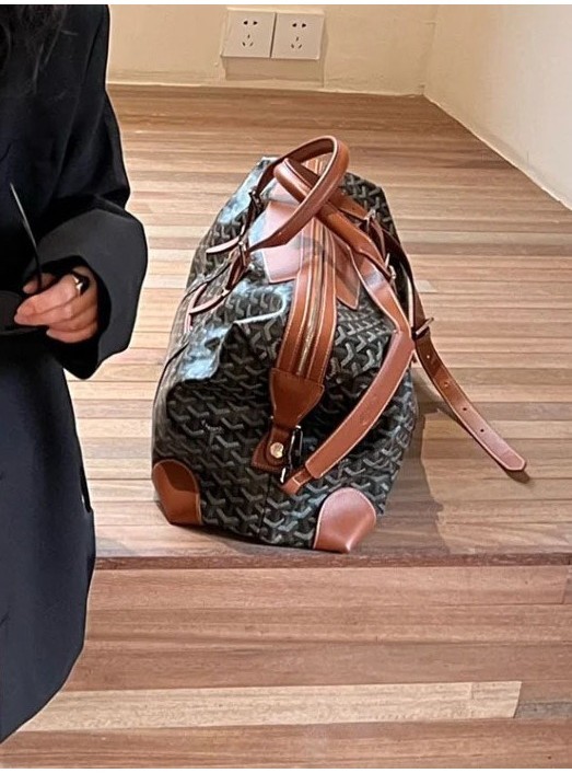 Dog Tooth Fitness Bag กระเป๋าเดินทางความจุขนาดใหญ่ goyard Goya กระเป๋าหนังแท้ยุคกลาง 24 รุ่นโบว์ลิ่