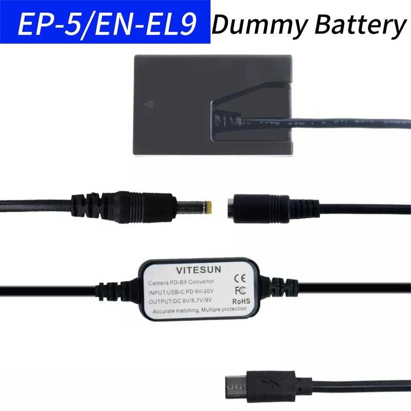 USB f TYPE C to Cable+EN-EL9 Dummy Battery EP-5 DC Coupler for Nikon D40 D40X D60 D3000 D5000 Cam