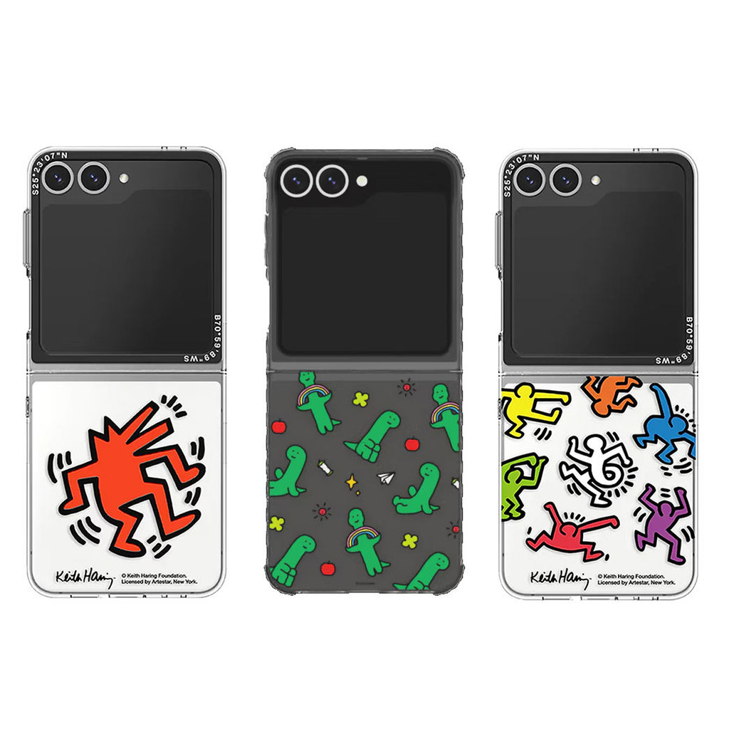 Samsung Galaxy Z Flip6 JOGGUMAN รูปแบบไดโนเสาร์ป้องกันกรณี Keith Haring Co-Branded Slim โทรศัพท์ป้อง