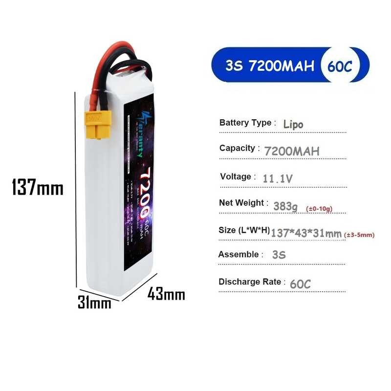 TERANTY Ffb 7200Mah 60C แบตเตอรี่ลิเธียมสำหรับรถ RC เฮลิคอปเต