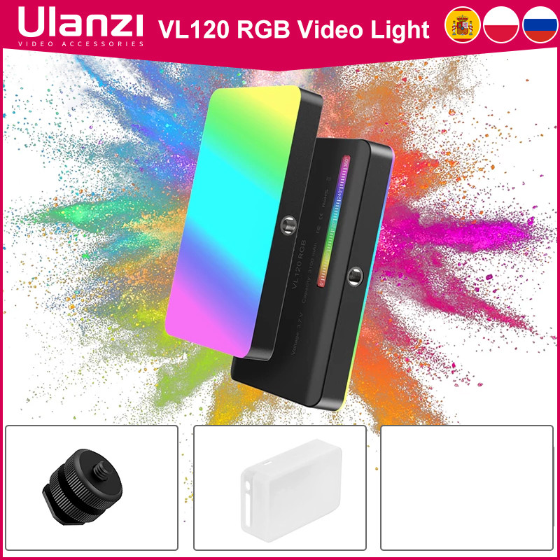 Ulanzi VL120 RGB กล้องไฟวิดีโอมินิแบบพกพา 3100mAh ไฟถ่ายภาพสมาร์ทโฟน Vlog เติมแสง RGB ไฟวิดีโอ