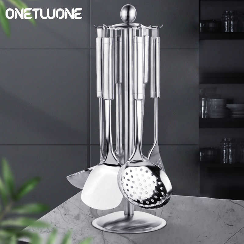 6Pcs Onetwone Stainless Steel Cooking Utensils Set Kitchen Tools With Storage Rack Spatula Big Cola