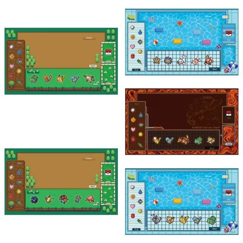 อะนิเมะเกมโปเกมอน PTCG การ์ดเฉพาะเล่น Mat Battle Against Pixels สไตล์หญ้า Water Fire Type Gym Collection ของเล่น 60*35 ซม.