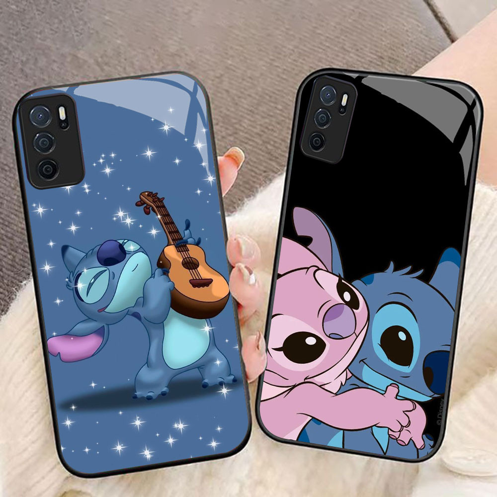 MK-83 Love Stitch Liquid HD Glass Casing สําหรับ OPPO A16 A16S A54S A95 A74 F19 F19S Reno 6 Lite