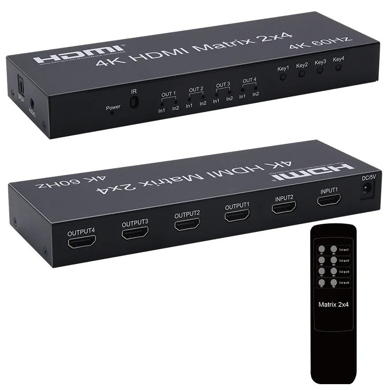 4k 60Hz HDMI Matrix 2x4 2 In 4 Out HDMI Splitter Switch Audio Extractor HDMI2.0 4x2 Matrix 1080p สํา