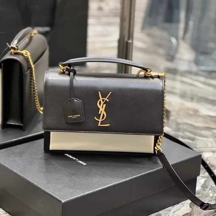 Ysl/saint Laurent สีดํา Platinum Buckle ไม ้ จิ ้ มฟันรูปแบบใหม ่ ขนาดกลาง Sunset Sunset กระเป ๋ า