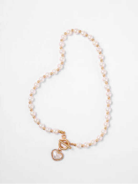 Heart Cider Faux Pearl Necklace สร้อยคอผู้หญิงสร้อยคอไข่มุกเครื่อ