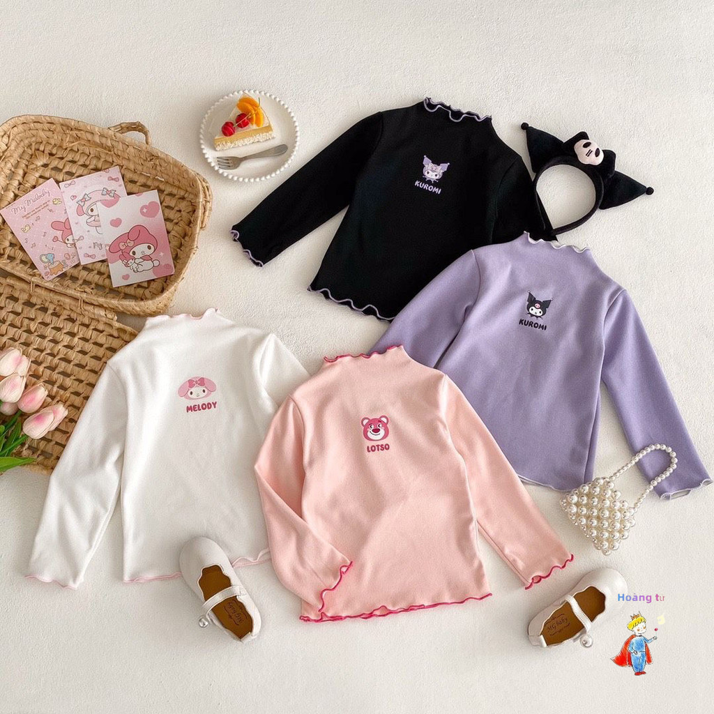 [ขายร้อน] สาวการ์ตูนครึ่งคอสูงเสื้อบอททอมที่อบอุ่นสไตล์ใหม่เด็กทุกการแข่งขันแขนยาว