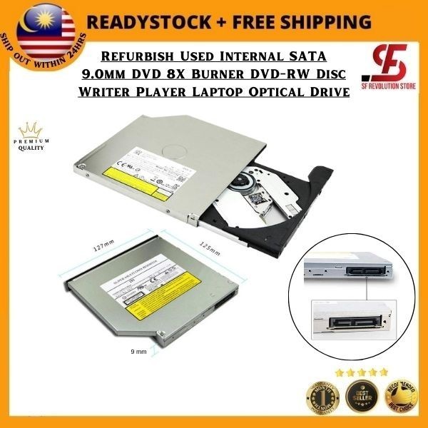 Refurbish ใช้ภายใน SATA 9.0 มม. DVD 8X Burner DVD-RW Disc Writer Player แล็ปท็อปไดรฟ์