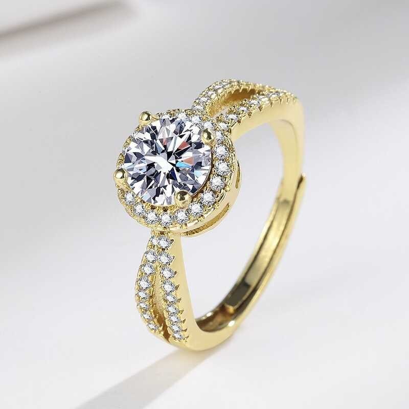 TikTok Live Light Year เลียนแบบอเมริกัน D สี Mosanite Diamond Ring แหวนกลมฝังเพชร