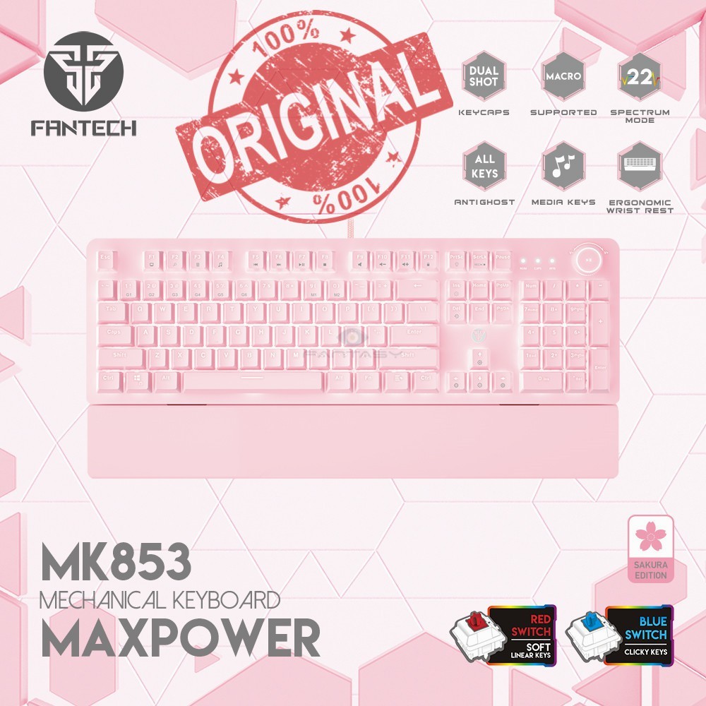 Original FANTECH MK853 Maxpower Mechanical GAMING KEYBOARD PINK WHITE BLACK BLUE หรือ RED SWITCH RGB