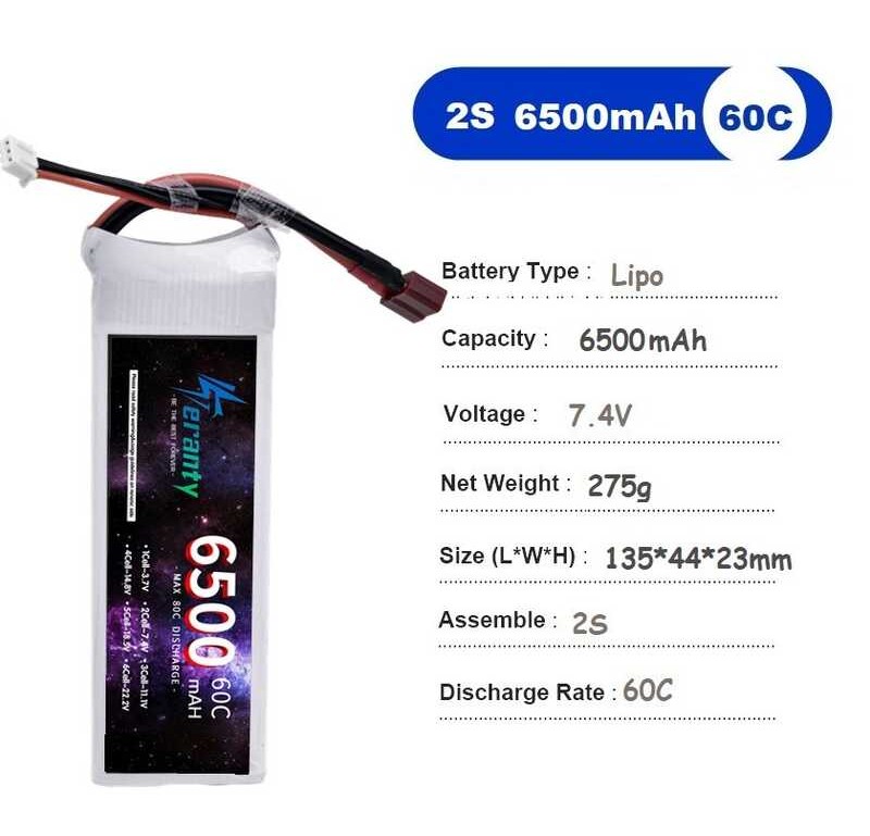 Δ แม็กซ์ 80C 2S 6500Mah แบตเตอรี่ลิเธียม 60C สำหรับ FPV Racing Dron