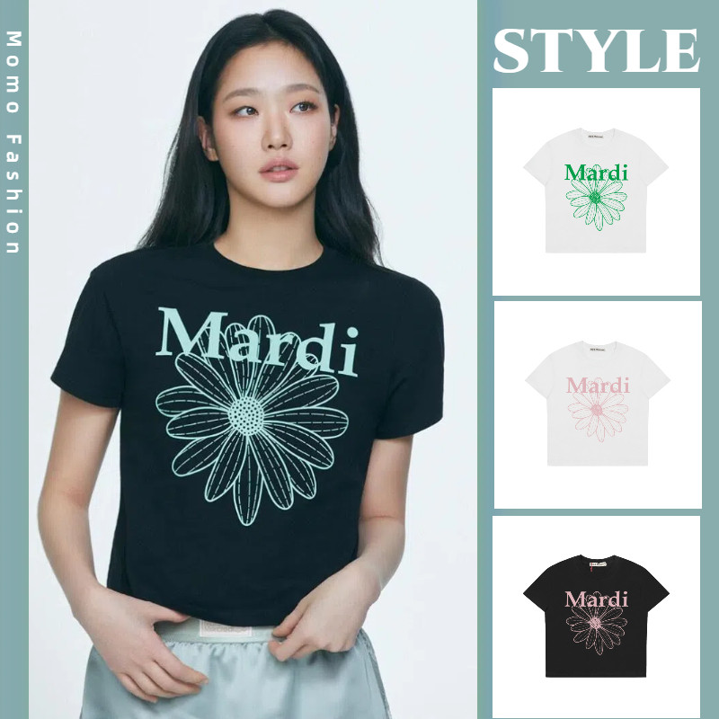 ♞,♘เสื้อยืด mardi Mercredi Slim Flower mardi WTY