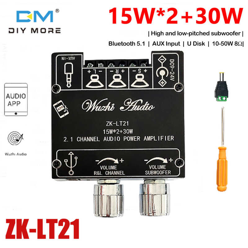 ❤ Diymore Lt21 เสียงโมดูลเครื่องขยายเสียงดิจิตอล 2.1 ช่อง 15Wx2 + 30W พร้อมซับวูฟเฟอร์ Zk-Lt21