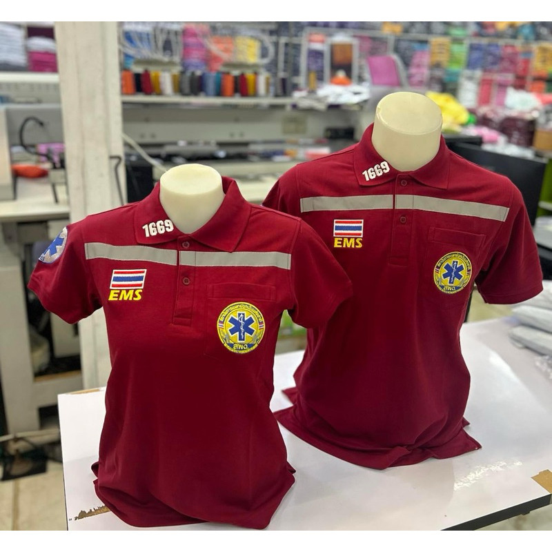 (แบรนด์แท้)เสื้อโปโล 1669 EMS ผ้าเกรดพรีเมี่ยม กู้ชีพ กู้ภัย แถบเรืองแสงหน้า-หลัง