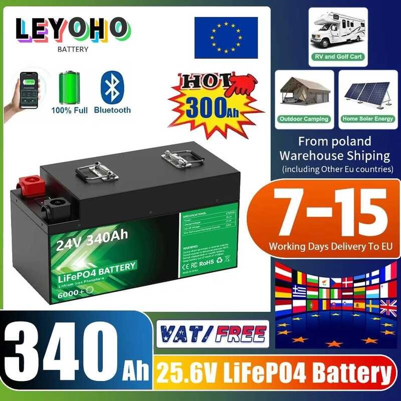 ชุดแบตเตอรี่ LiFePO4 340Ah 24V 8.7Kwh 6000+ รอบ Bluetooth 25.6V 100Ah 200Ah 300Ah แบตเตอรี่ลิเธียมสำ
