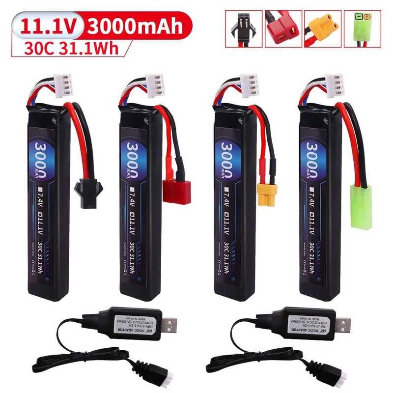 อัพเกรด 11.1V 3S452096 แบตเตอรี่ LiPo 30C 3000mAh ปลั๊ก T/Tamiya/XT30 สำหรับปืนอัดลม Airsoft BB