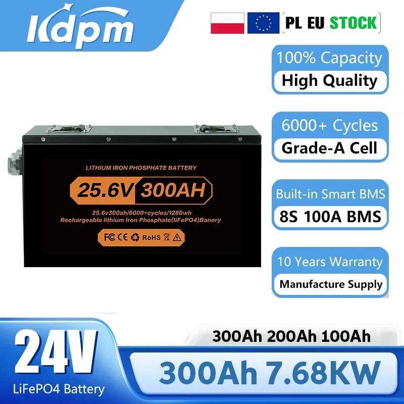แบตเตอรี่ลิเธียม LiFePO4 แบรนด์ใหม่ 12V 24V 48V 100Ah 200Ah 280Ah 300Ah 400Ah พร้อม BMS 100A 6000+ ร