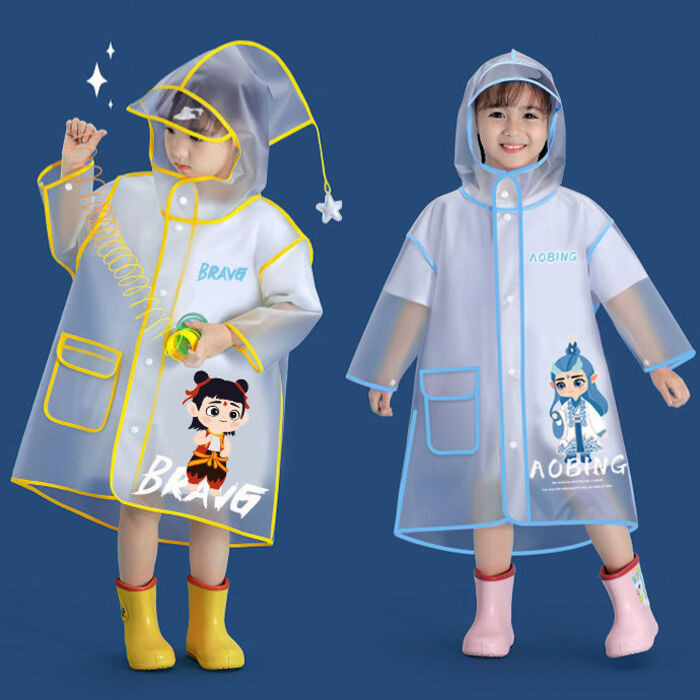 เสื้อกันฝนพิมพ์ลายสำหรับเด็ก พร้อมกระเป๋าเป้ สวมใส่ง่ายในฤดูฝน