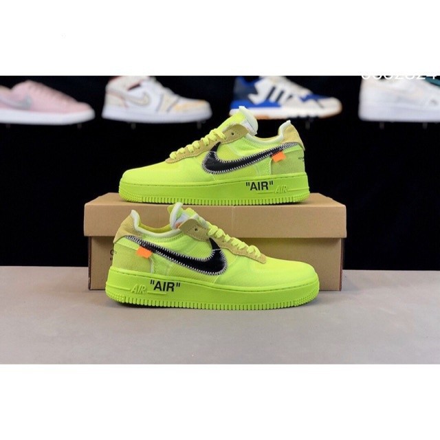 Readystock Off-White x NK Air Force 1 รองเท้าผ้าใบกีฬาสีเขียวอ่อน