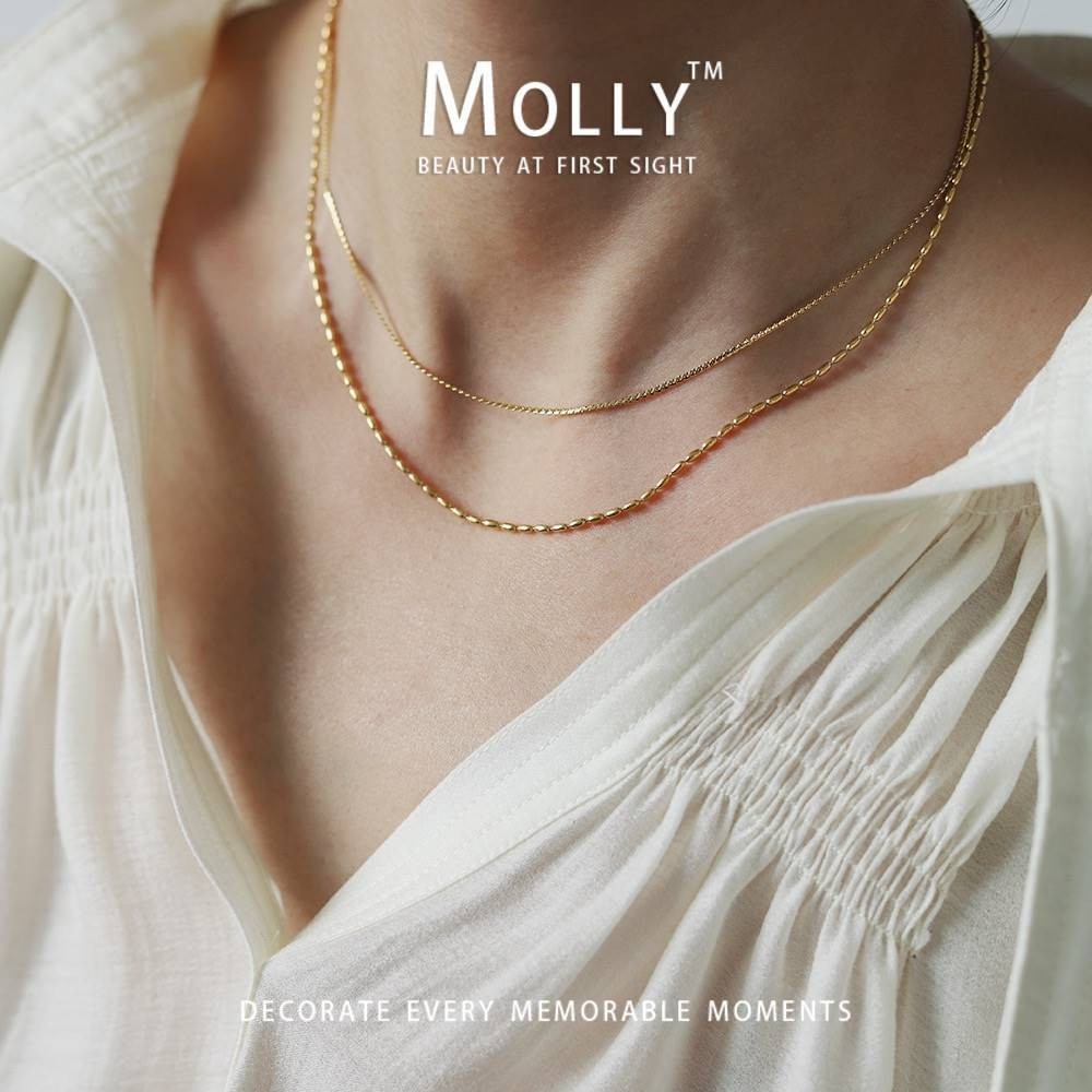 สแตนเลสสตีลเรียวลูกปัดสร้อยคอชั้นสําหรับผู้หญิง Non Tarnish Gold Plated Hypoallergenic Minimalist แฟชั่นเครื่องประดับ