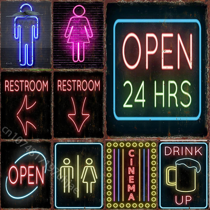 ป้ายนีออน Unisex Restroom Neon Sign โปสเตอร์โลหะป้ายดีบุก Club ผับความงามผนังตกแต่ง Plaque Room ตกแต่งภาพวาด