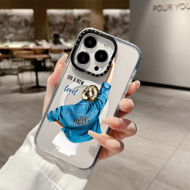 น่ารักบุคลิกภาพ Akimbo สาวไร้สายชาร์จแม่เหล็กสําหรับ IPhone 16 Pro Max ฝาครอบ 16 PLUS ซิลิโคนนุ่มกันชนใสกันกระแทกปลอก