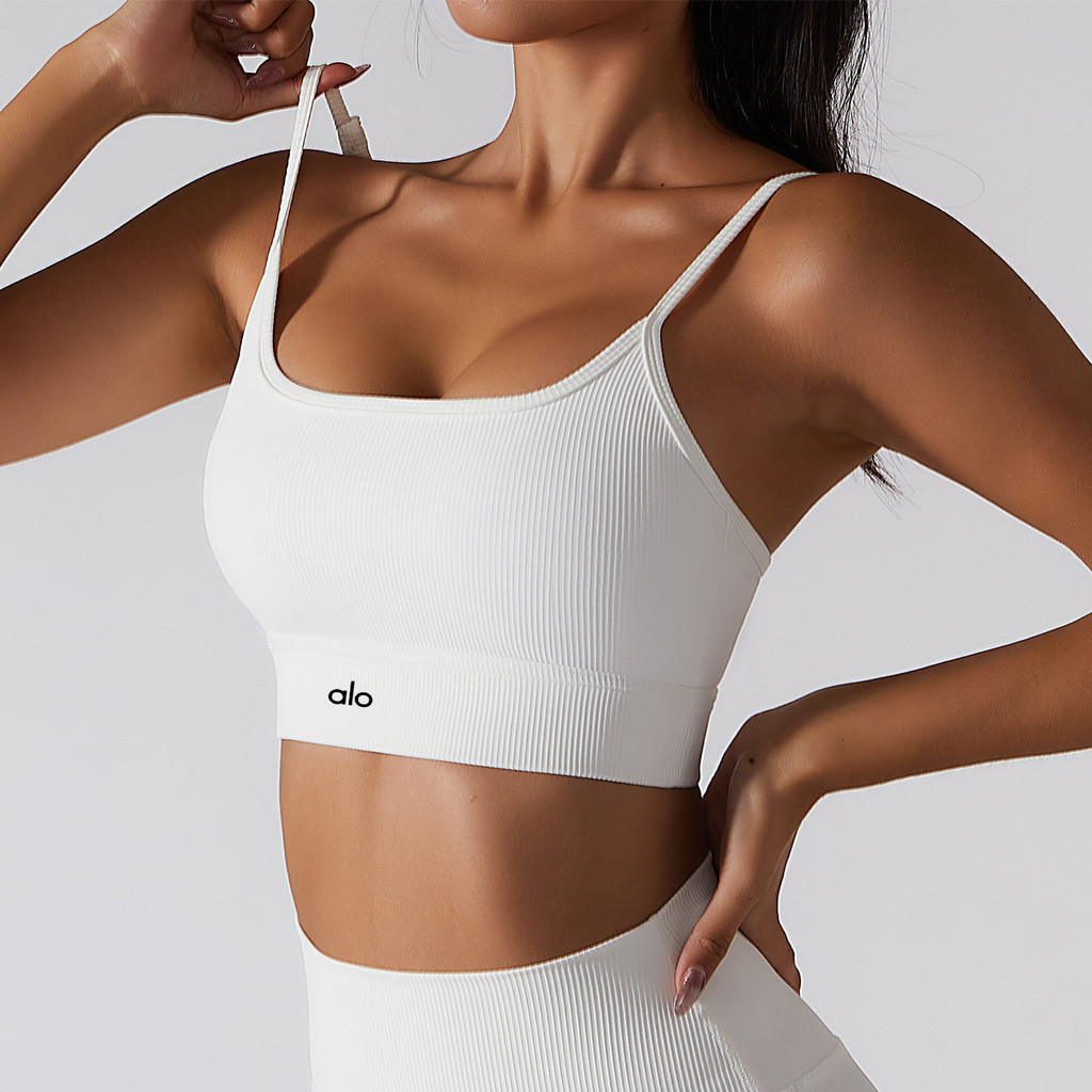 [ของแท้] Alo yoga yoga Clothes ชุดชั้นในกีฬาด้านหลังที่สวยงามของผู้หญิงรวบรวมบราเกลียววิ่งออกกําลังกายการฝึกอบรมสลิงด้านบน