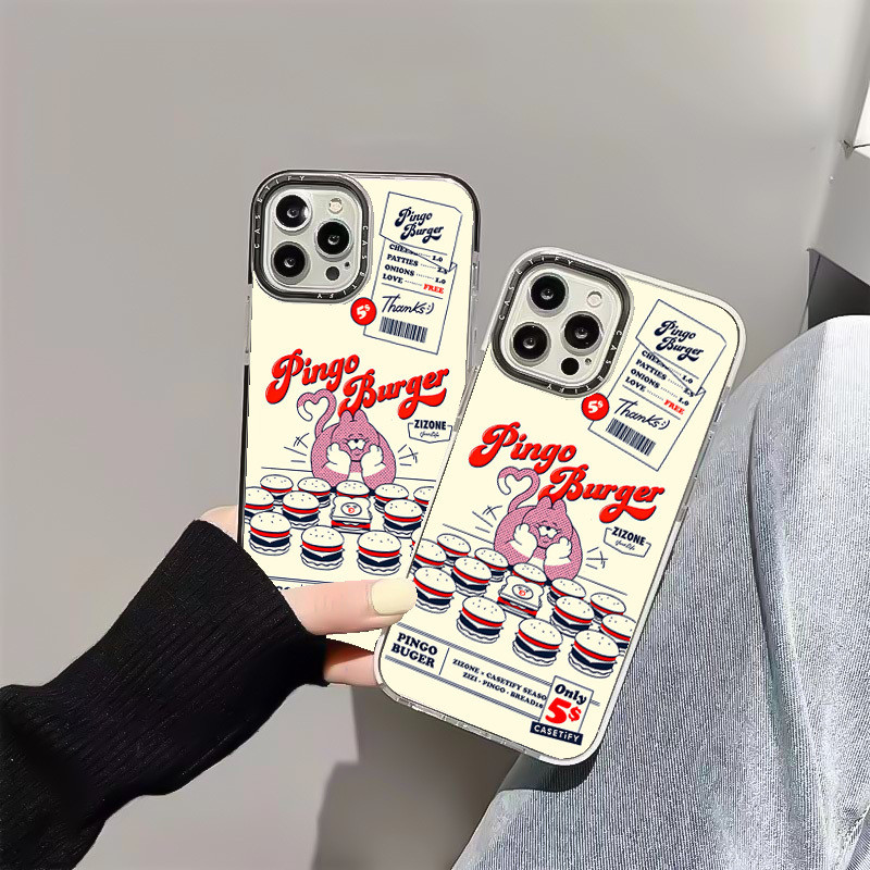การ์ตูน PINGO BURGER BY ZIZONE สําหรับ IPhone 11 14 15 16ProMax 12 13 Mini ฝาครอบ X XR XS Max ซิลิโค