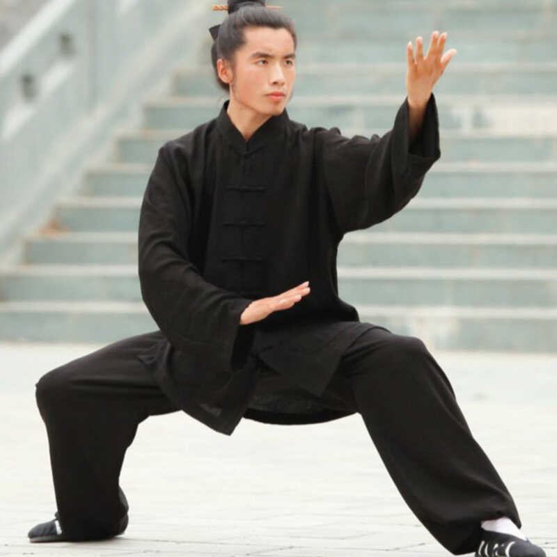 Kung ผู้ชายจีนแบบดั้งเดิม Fu เสื้อแขนยาว กางเกงขายาว Wudang ป่าน Tai Chi