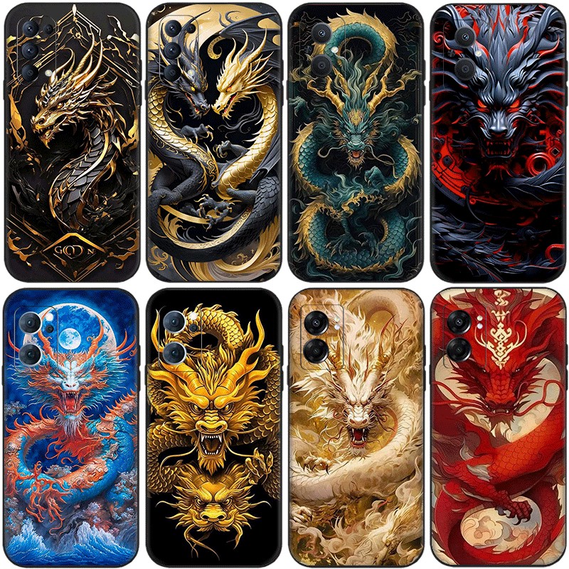 Oppo A15 A15S A53 A32 2020 A54 4G 5G A58 5G A58X A17 ความเข้ากันได้TPU Soft Shellกรณีมังกรจีนมังกรทอง