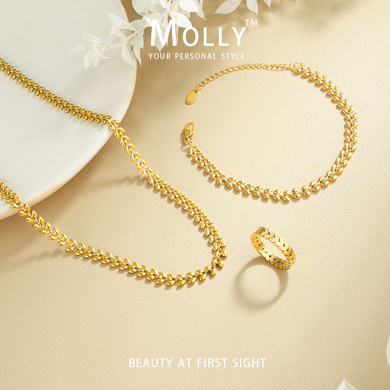 สแตนเลสรูปแบบข้าวสาลีสร้อยคอผู้หญิง Non Tarnish Gold Plated Hypoallergenic แฟชั่นสร้อยคอสร้อยคอ