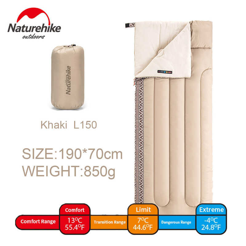Naturehike L150 ถุงนอนผ้าฝ้ายน้ำหนักเบาพิเศษ 850G ถุงนอนตั้ง