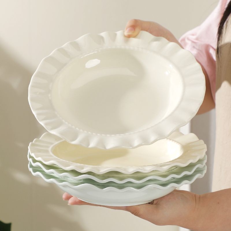 เกาหลีจานเซรามิกครัวเรือนจานรับประทานอาหารลูกไม้จานลึกจานสลัดจานพาสต้าบนโต๊ะอาหาร