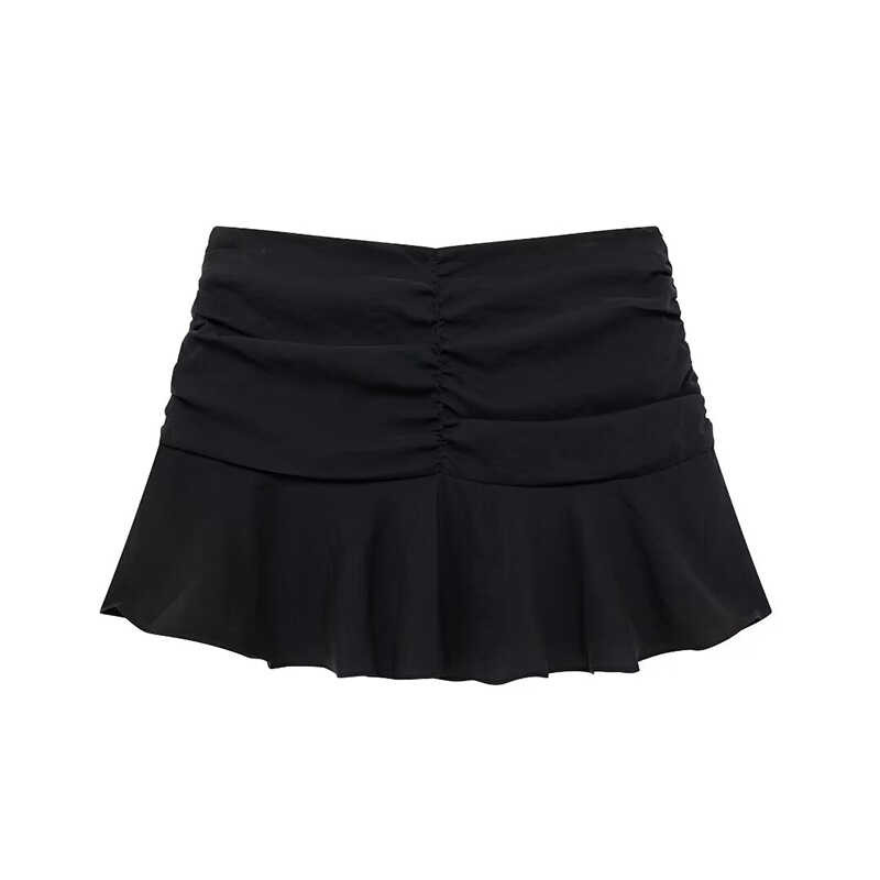 Willshela B87 ผู้หญิงแฟชั่นจีบด้านข้างซิปกระโปรงกางเกง