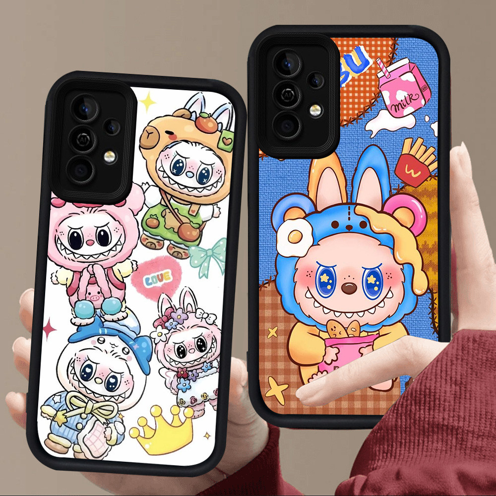 E58 Labubu น่ารักสําหรับซิลิโคนสีดํา Samsung A05S A35 A24 A04s A16 A14 A56 A34 S25 Ultra A25 A55 A36
