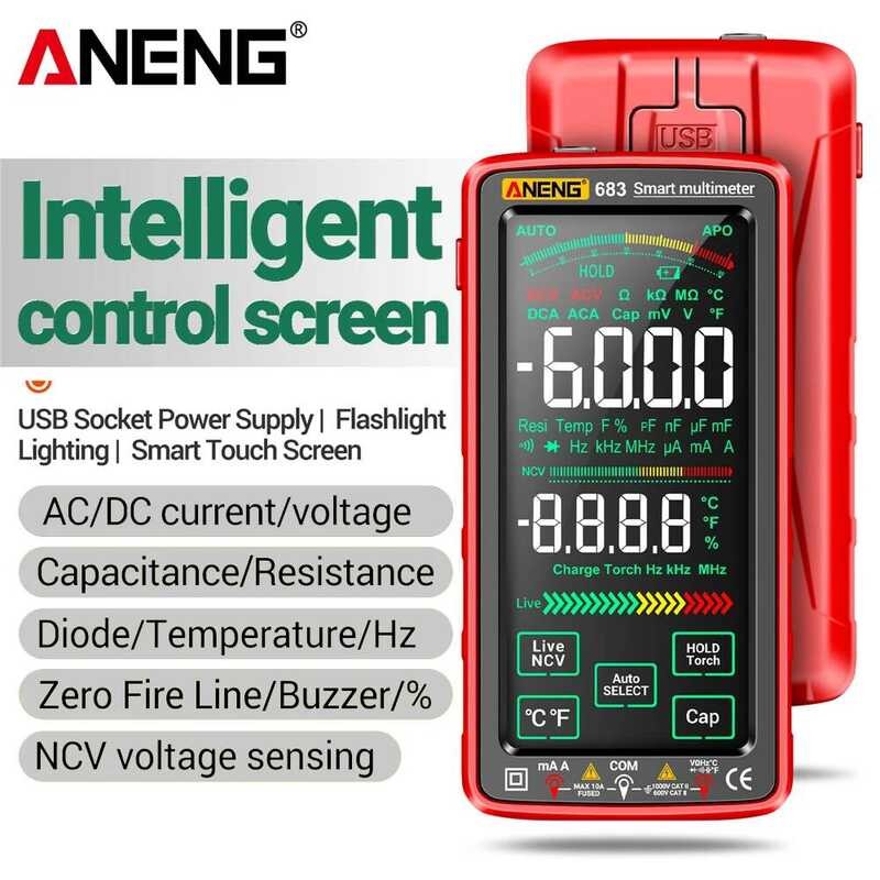 ▥ ANENG 683 6000 นับสมาร์ทหน้าจอมัลติมิเตอร์แบบชาร์จไฟได้แอมป์มิเตอร์ Ac/Dc เครื่องทดสอบแรงดันไ