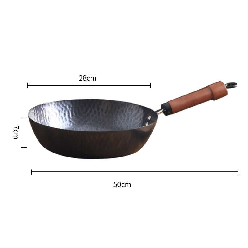 Hammer Konco Pattern Iron Flat Pan 28Cm Iron Wok Frying Pan,Carbon Steel Wok,Durable Non-Stick Pan ,